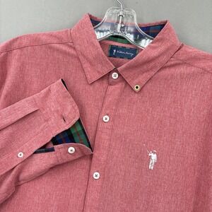 William Murray Shirt Mens Large Red Button Up Long Sleeve Golf Stretch Flip Cuff